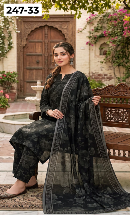VOL 247 | DS 33 | DIGITAL PRINTED LAWN THREE PIECES VOIL LAWN DUPATTA