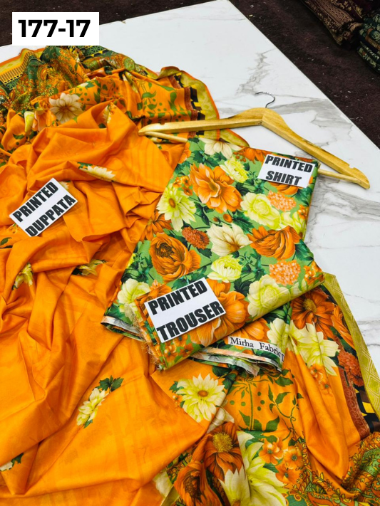 VOL 177 | DS 17 | DIGITAL PRINTED LINEN 3PC LINEN DUPATTA