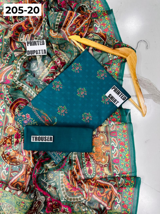 VOL 205 | DS 20 | DIGITAL PRINTED BANADORA LAWN SHIRT PLAIN TROUSER BAMBER CHIFFON DUPATTA