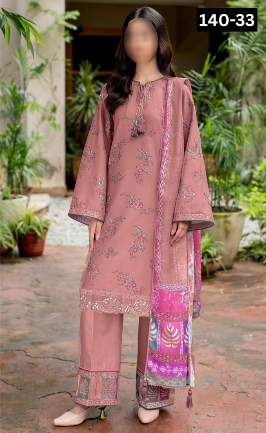 VOL 140 | DS 33 | DIGITAL PRINTED BANADORA LAWN 3PC | VOIL LAWN DUPATTA | EMBROIDERED ORAGANZA PATCHES