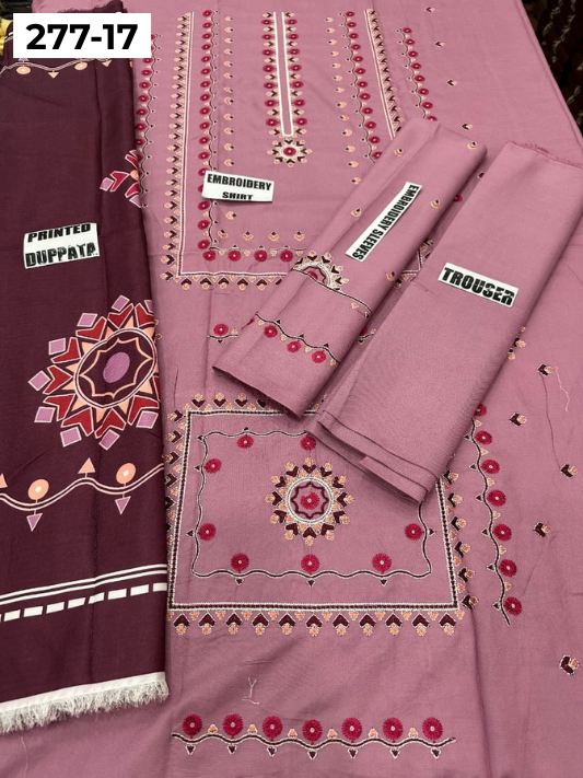 VOL 277 | DS 17 | DHANAK EMBROIDERED WOOL SHAWL 3PC