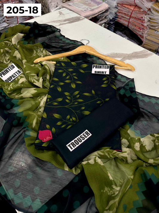 VOL 205 | DS 18 | DIGITAL PRINTED BANADORA LAWN SHIRT PLAIN TROUSER BAMBER CHIFFON DUPATTA