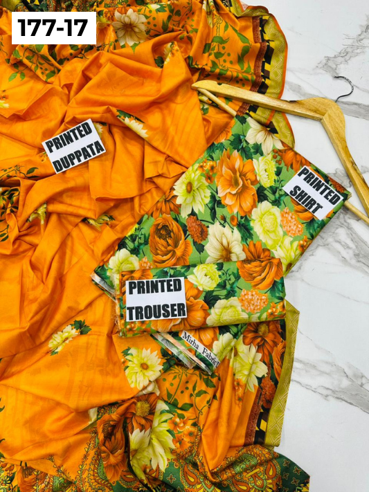 VOL 177 | DS 17 | DIGITAL PRINTED LINEN 3PC LINEN DUPATTA