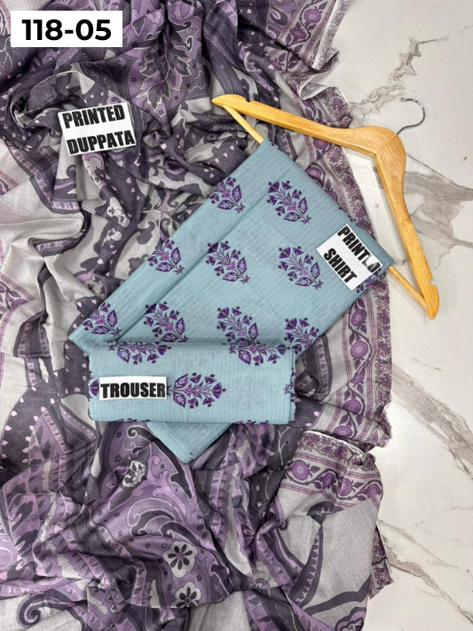 VOL 118 | DS 05 | DIGITAL PRINTED BANADORA LAWN 3PC VOIL LAWN DUPATTA