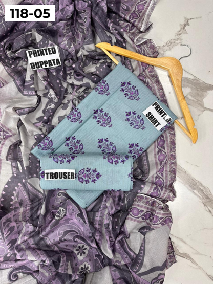 VOL 118 | DS 05 | DIGITAL PRINTED BANADORA LAWN 3PC VOIL LAWN DUPATTA