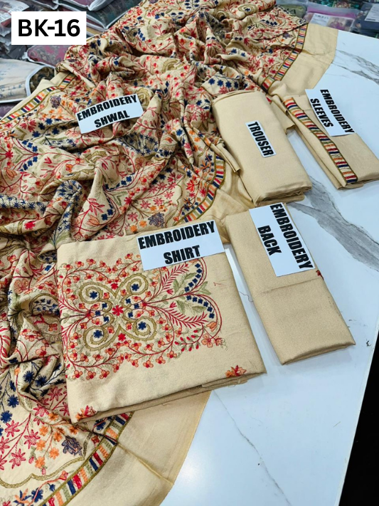 BAREEZE KARANDI | DS 16| KARANDI EMBROIDERED 3PC WITH EMBROIDERED SHAWL