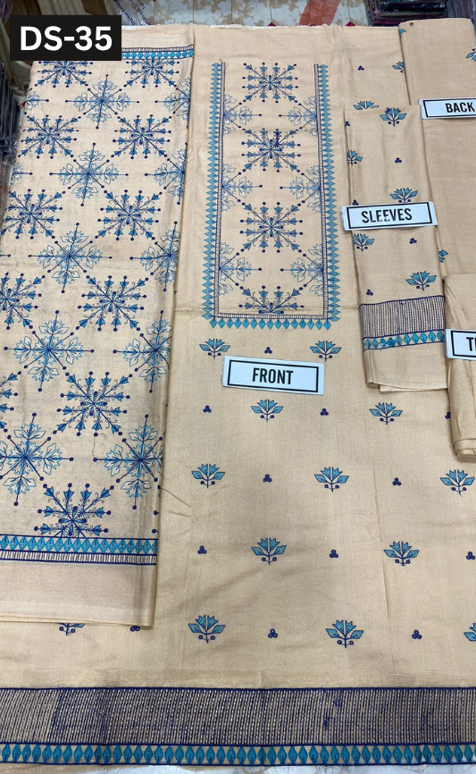 BAREEZE KARANDI | DS 35 | KARANDI EMBROIDERED 3PC WITH EMBROIDERED SHAWL