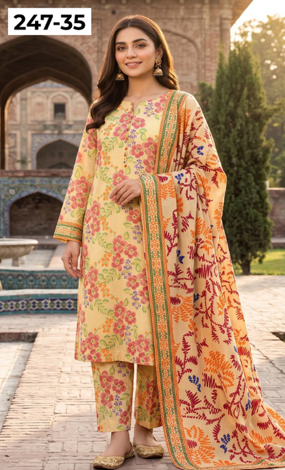 VOL 247 | DS 35 | DIGITAL PRINTED LAWN THREE PIECES VOIL LAWN DUPATTA