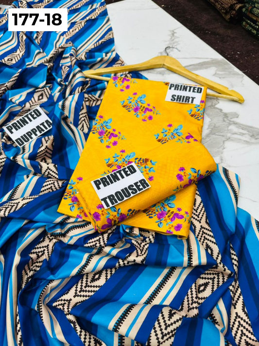 VOL 177 | DS 18 | DIGITAL PRINTED LINEN 3PC LINEN DUPATTA