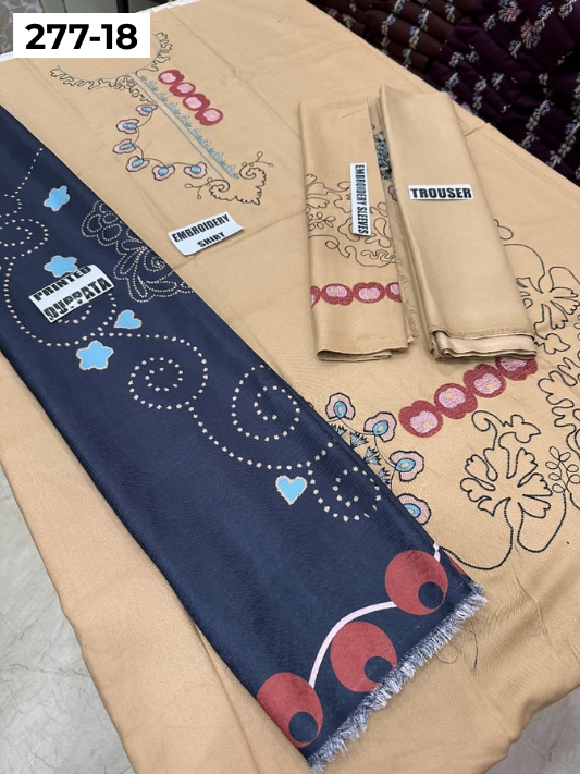 VOL 277 | DS 18 | DHANAK EMBROIDERED WOOL SHAWL 3PC