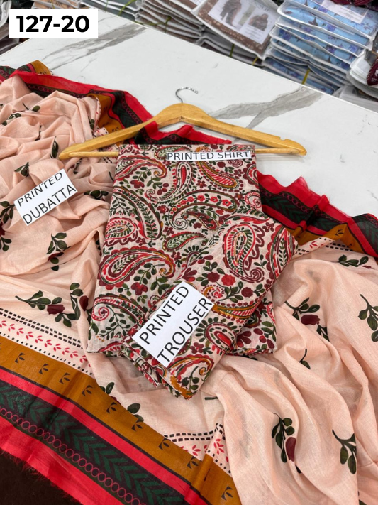 VOL 127 | DS 20 | DIGITAL PRINTED BANADORA LAWN 3PC VOIL LAWN DUPATTA