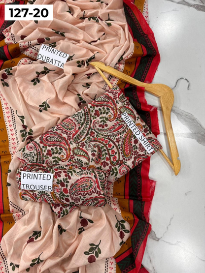 VOL 127 | DS 20 | DIGITAL PRINTED BANADORA LAWN 3PC VOIL LAWN DUPATTA