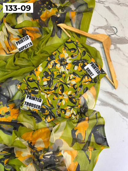 VOL 133 | DS 09 | DIGITAL PRINTED BANADORA LAWN 3PC BAMBER CHIFFON DUPATTA
