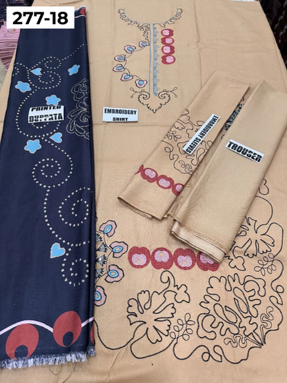 VOL 277 | DS 18 | DHANAK EMBROIDERED WOOL SHAWL 3PC