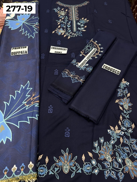 VOL 277 | DS 19 | DHANAK EMBROIDERED WOOL SHAWL 3PC