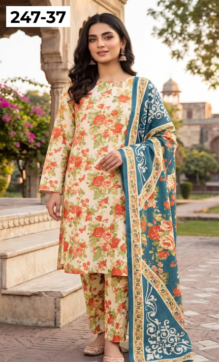 VOL 247 | DS 37 | DIGITAL PRINTED LAWN THREE PIECES VOIL LAWN DUPATTA