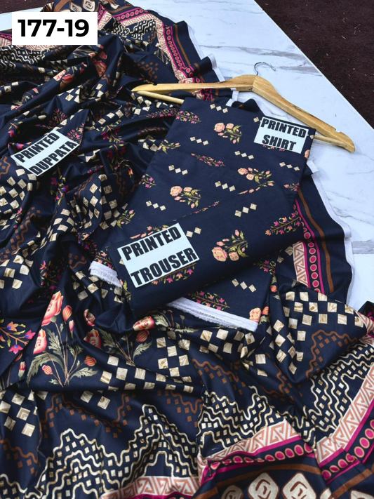 VOL 177 | DS 19 | DIGITAL PRINTED LINEN 3PC LINEN DUPATTA