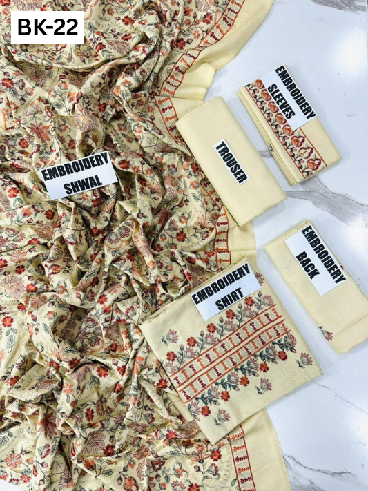 BAREEZE KARANDI | DS 22 | KARANDI EMBROIDERED 3PC WITH EMBROIDERED SHAWL