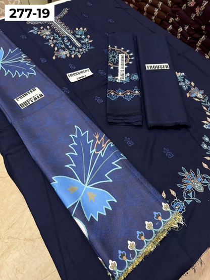 VOL 277 | DS 19 | DHANAK EMBROIDERED WOOL SHAWL 3PC