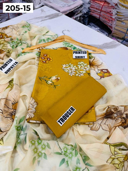 VOL 205 | DS 15 | DIGITAL PRINTED BANADORA LAWN SHIRT PLAIN TROUSER BAMBER CHIFFON DUPATTA