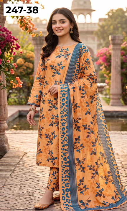 VOL 247 | DS 38 | DIGITAL PRINTED LAWN THREE PIECES VOIL LAWN DUPATTA