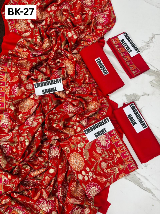 BAREEZE KARANDI | DS 27 | KARANDI EMBROIDERED 3PC WITH EMBROIDERED SHAWL