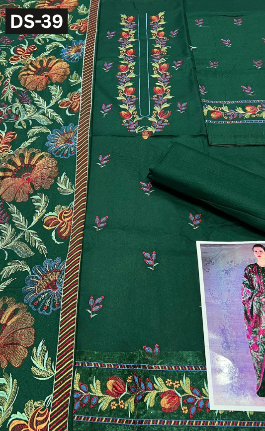 BAREEZE KARANDI | DS 39 | KARANDI EMBROIDERED 3PC WITH EMBROIDERED SHAWL