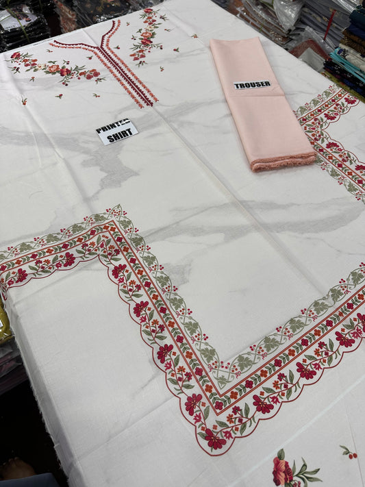 VOL 257 | DS 21 | PRINTED HIT CODES LAWN 2PC | DIGITAL PRINTED LAWN SHIRT, PLAIN COTTON TROUSER