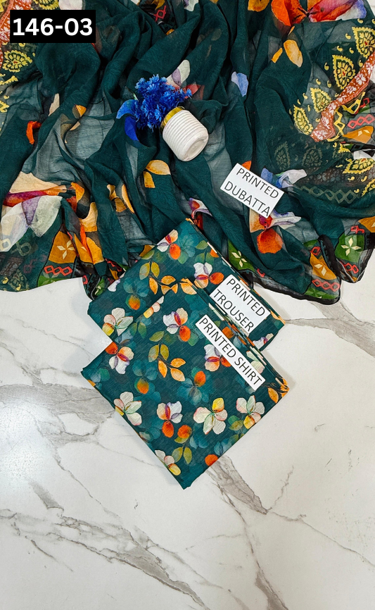 VOL 146 | DS 03 | DIGITAL PRINTED BANADORA LAWN 3PC BAMBER CHIFFON DUPATTA