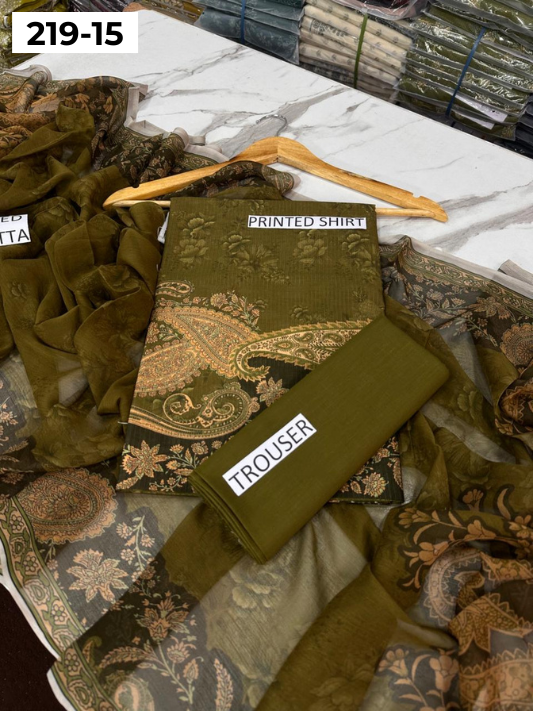 VOL 219 | DS 15 | ETHNC LAWN 3PC | DIGITAL PRINTED BANADORA LAWN SHIRT PLAIN TROUSER BAMBER CHIFFON DUPATTA