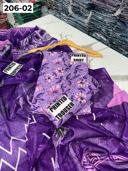 VOL 206 | DS 02 | DIGITAL PRINTED TANADORA LAWN 3PC VOIL LAWN DUPATTA