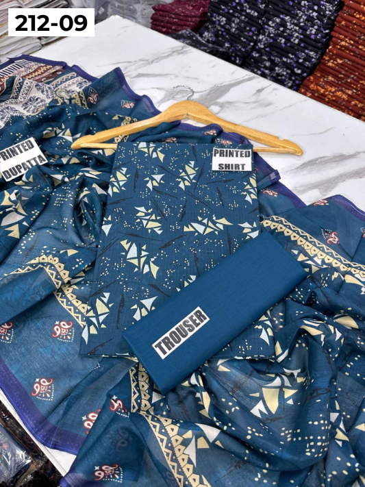 VOL 212 | DS 09 | DIGITAL PRINTED BANADORA LAWN SHIRT PLAIN TROUSER VOIL LAWN DUPATTA