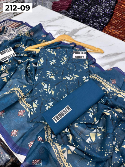 VOL 212 | DS 09 | DIGITAL PRINTED BANADORA LAWN SHIRT PLAIN TROUSER VOIL LAWN DUPATTA