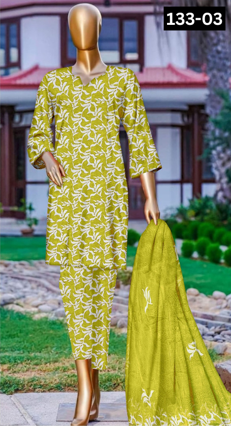 VOL 133 | DS 03 | DIGITAL PRINTED BANADORA LAWN 3PC BAMBER CHIFFON DUPATTA