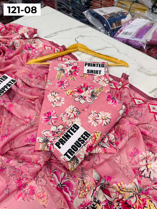 VOL 121 | DS 08 | DIGITAL PRINTED BANADORA LAWN 3PC VOIL LAWN DUPATTA