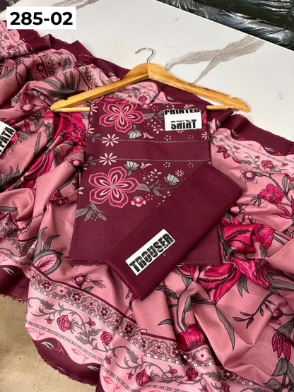 VOL 285 | DS 02 | NISHA BY SHANAYA | DIGITAL PRINTED 3PC STONE LINEN SHIRT, PRINTED TROUSER, PRINTED STONE LINEN DUPATTA