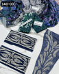 VOL 140 | DS 03 | DIGITAL PRINTED BANADORA LAWN 3PC | VOIL LAWN DUPATTA | EMBROIDERED ORAGANZA PATCHES