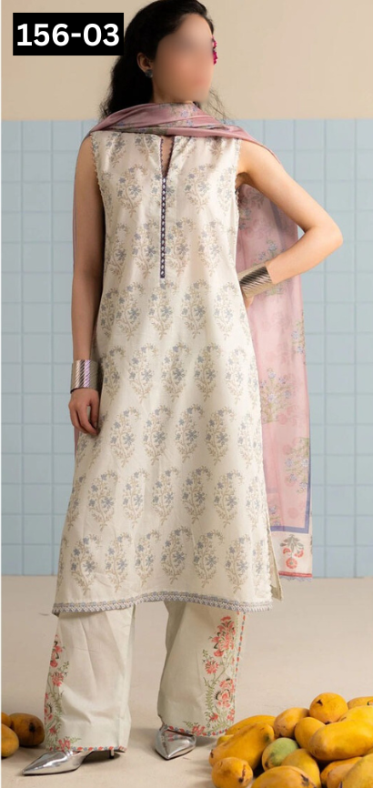 VOL 156 | DS 03 | DIGITAL PRINTED LINEN 3PC LINEN DUPATTA
