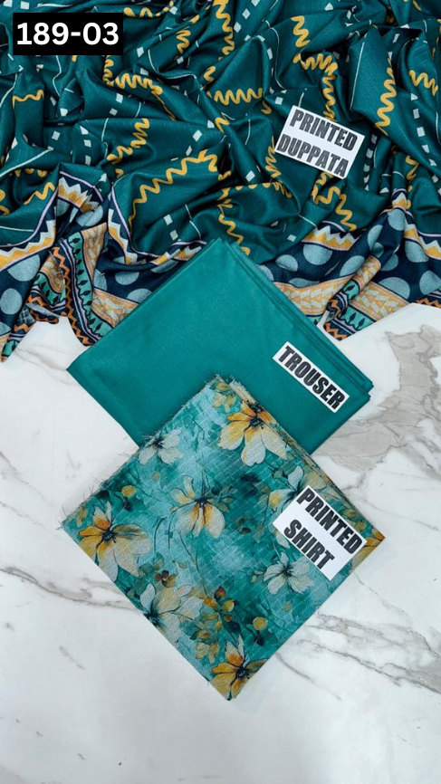 VOL 189 | DS 03 | DIGITAL PRINTED BANADORA DHANAK 3PC DYED TROUSER