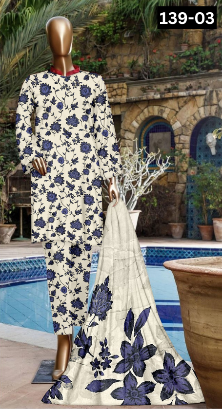 VOL 139 | DS 03 | DIGITAL PRINTED LAWN 3PC BAMBER CHIFFON DUPATTA