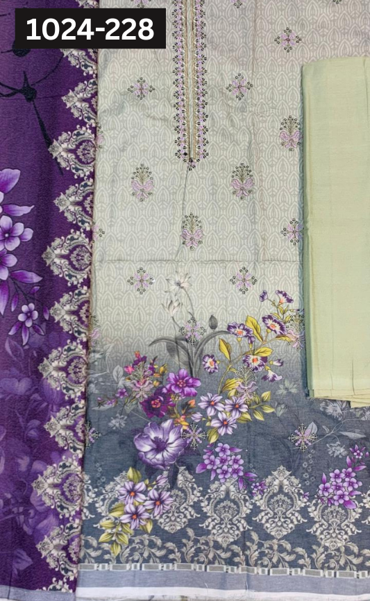 VOL 1024 | DS 228 | EMBROIDERED PLUS DIGITAL PRINTED KARANDI 3PC KARANDI SHAWL