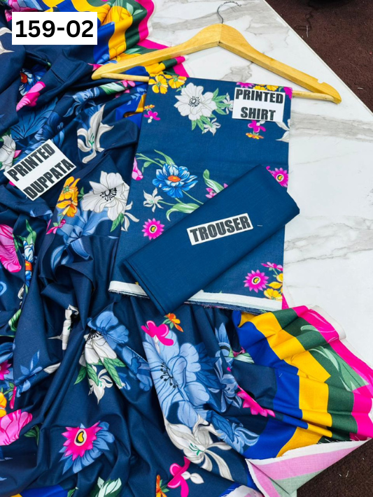 VOL 159 | DS 02 | DIGITAL PRINTED LINEN 3PC LINEN DUPATTA