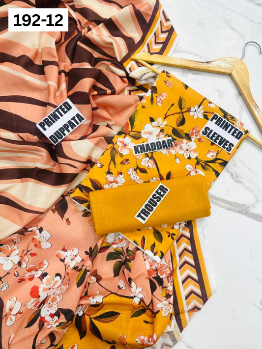 VOL 192 | DS 12 | DIGITAL PRINTED KHADDAR 3PC DYED TROUSER