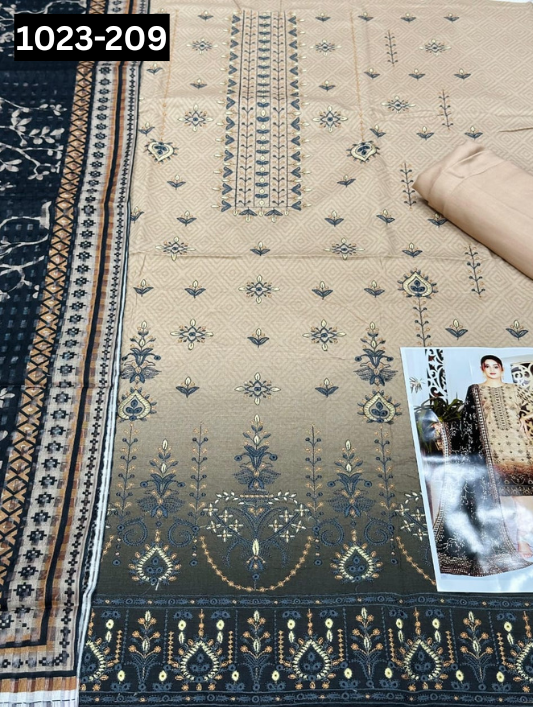VOL 1023 | DS D209 | VISCOS PRINTED EMBROIDERED 3 PIECE
