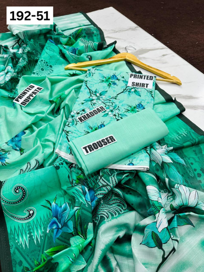 VOL 192 | DS 51 | DIGITAL PRINTED KHADDAR 3PC DYED TROUSER