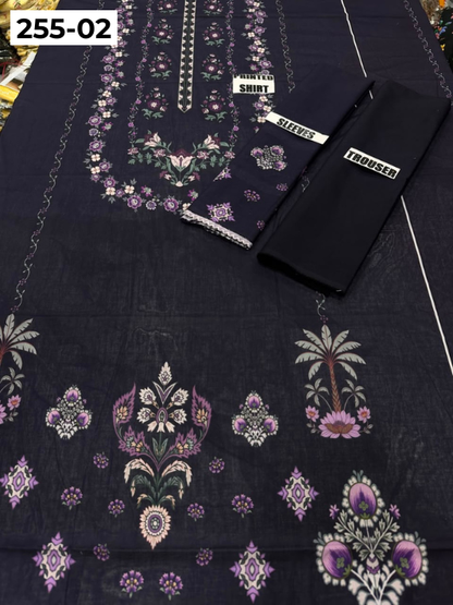 VOL 255 | DS 02 | PRINTED HIT CODES LAWN 2PC | DIGITAL PRINTED LAWN SHIRT PLAIN COTTON TROUSER