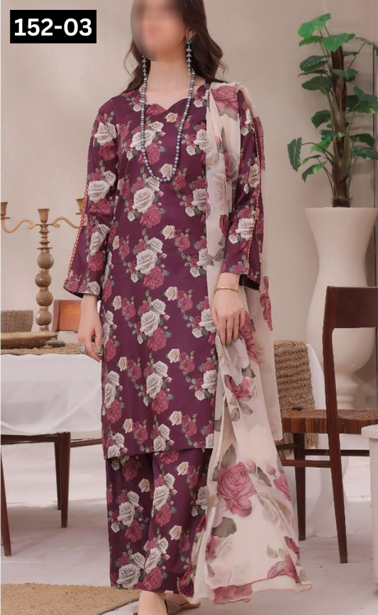 VOL 152 | DS 03 | DIGITAL PRINTED LINEN 3PC LINEN DUPATTA