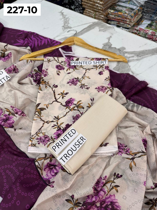 VOL 227 | DS 10 | DIGITAL PRINTED LAWN 3PC PRINTED LAWN SHIRT PLAIN TROUSER PRINTED LAWN DUPATTA