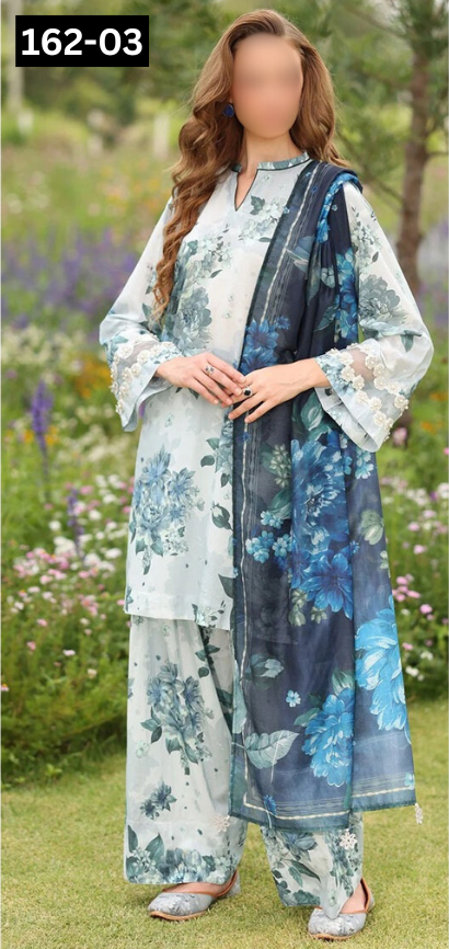VOL 162 | DS 03 | DIGITAL PRINTED LINEN 3PC LINEN DUPATTA