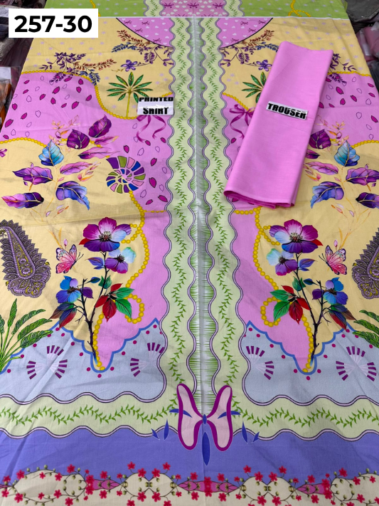 VOL 257 | DS 30 | PRINTED HIT CODES LAWN 2PC | DIGITAL PRINTED LAWN SHIRT, PLAIN COTTON TROUSER
